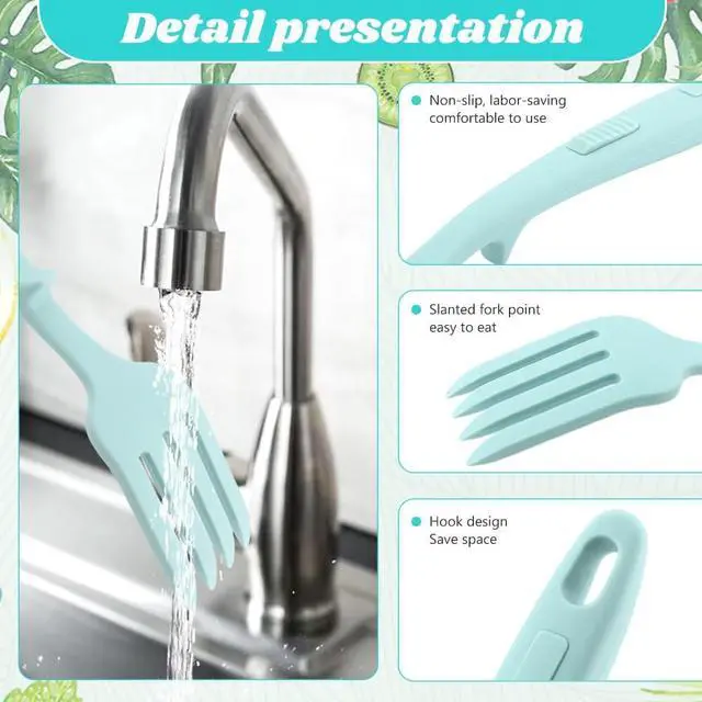 Alt view image 6 of 7 - 2pcs Silicone Flexible Forks, 11.6 Inch Multifunctional Spaghetti Fork, Heat Resistant & Nonstick Cooking Forks with Hooks for Kitchen Stir Mix(COLOR:Lake Blue + Dark Blue)