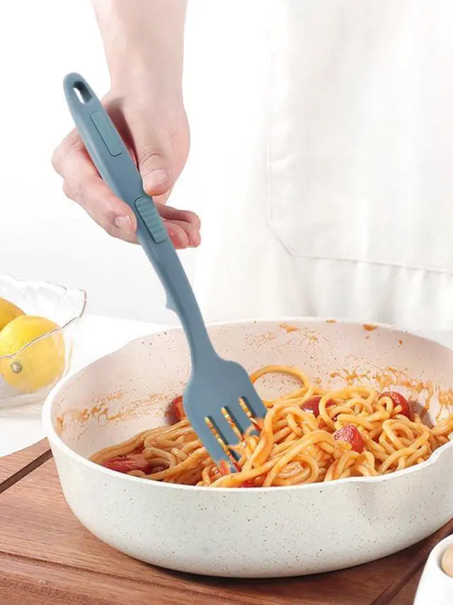 Alt view image 7 of 7 - 2pcs Silicone Flexible Forks, 11.6 Inch Multifunctional Spaghetti Fork, Heat Resistant & Nonstick Cooking Forks with Hooks for Kitchen Stir Mix(COLOR:Lake Blue + Dark Blue)