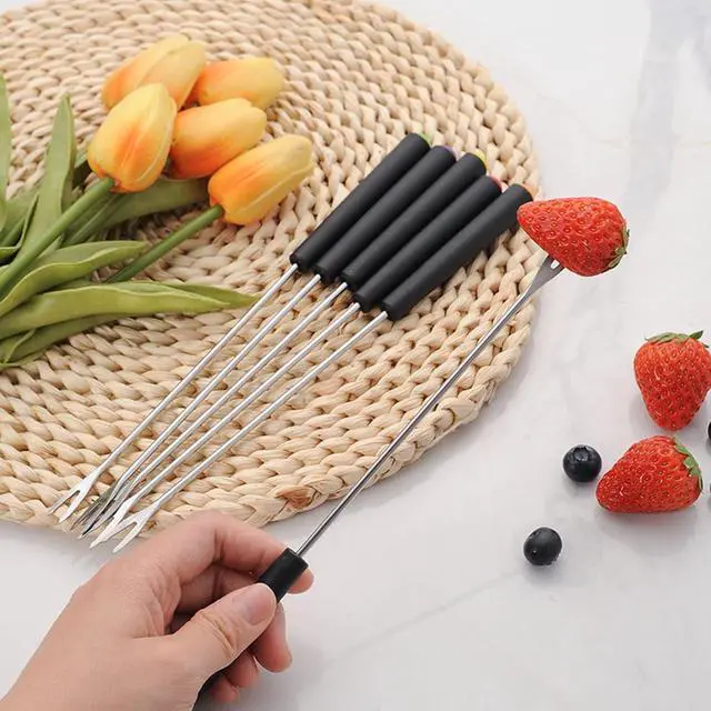 Alt view image 2 of 7 - 6Pcs Stainless Steel Fondue Forks, 9.1in Fondue Sticks with Heatproof Color Handle, Fondue Skewers for Grill, Cake, Chocolate, Meat, Fruits, Cheese, Marshmallows, Roast