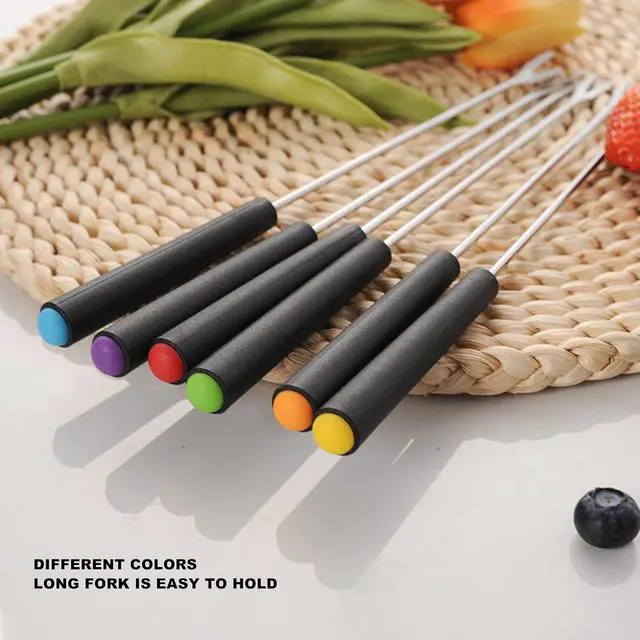 Alt view image 4 of 7 - 6Pcs Stainless Steel Fondue Forks, 9.1in Fondue Sticks with Heatproof Color Handle, Fondue Skewers for Grill, Cake, Chocolate, Meat, Fruits, Cheese, Marshmallows, Roast