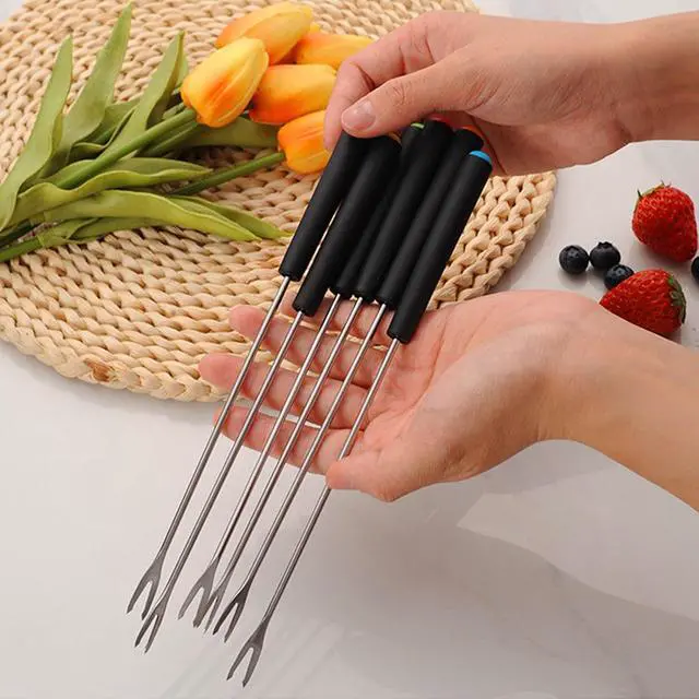 Alt view image 5 of 7 - 6Pcs Stainless Steel Fondue Forks, 9.1in Fondue Sticks with Heatproof Color Handle, Fondue Skewers for Grill, Cake, Chocolate, Meat, Fruits, Cheese, Marshmallows, Roast
