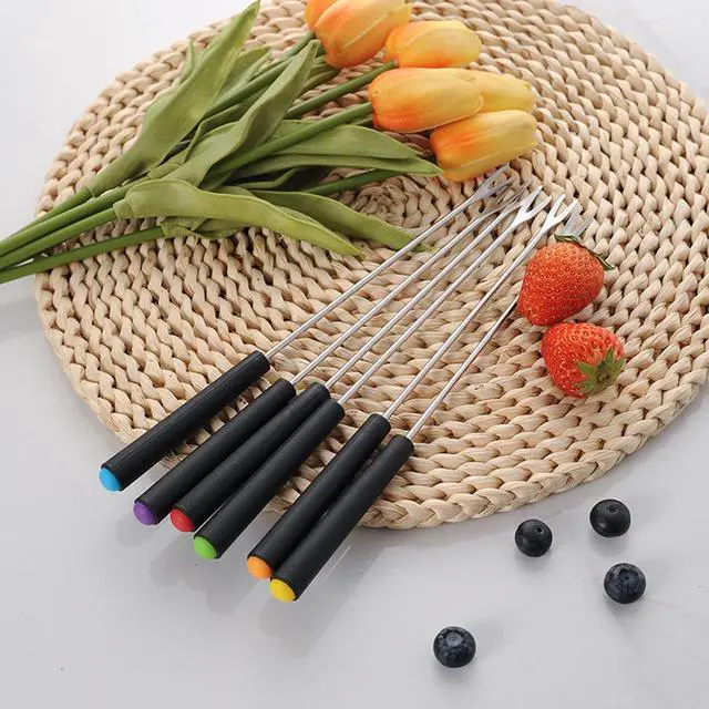 Alt view image 6 of 7 - 6Pcs Stainless Steel Fondue Forks, 9.1in Fondue Sticks with Heatproof Color Handle, Fondue Skewers for Grill, Cake, Chocolate, Meat, Fruits, Cheese, Marshmallows, Roast