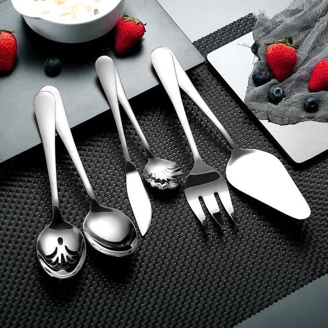 Alt view image 7 of 7 - Berglander Silverware Serving Set 6 Pieces, Stainless Steel Serving Spoons Set, Flatware Serving Set, Serving Utensils Set Easy to Clean and Dishwasher Safe