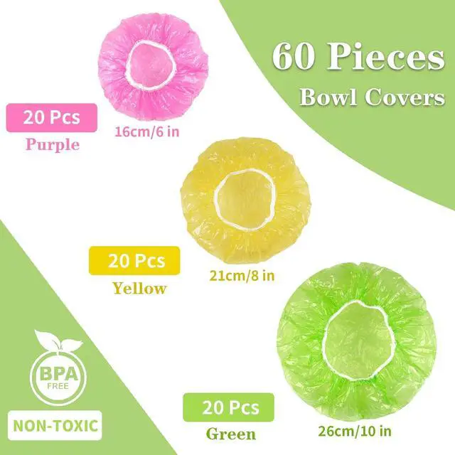 Alt view image 2 of 7 - Reastar Bowl Cover for Bread Proofing, Plastic Shower Cap, 6/8/10 in | 60 Pcs, Elastic and Reusable, Keep Food Fresh, Fits Most Bowl Plate Banneton, Sourdough Tool Accessories, Multicolor