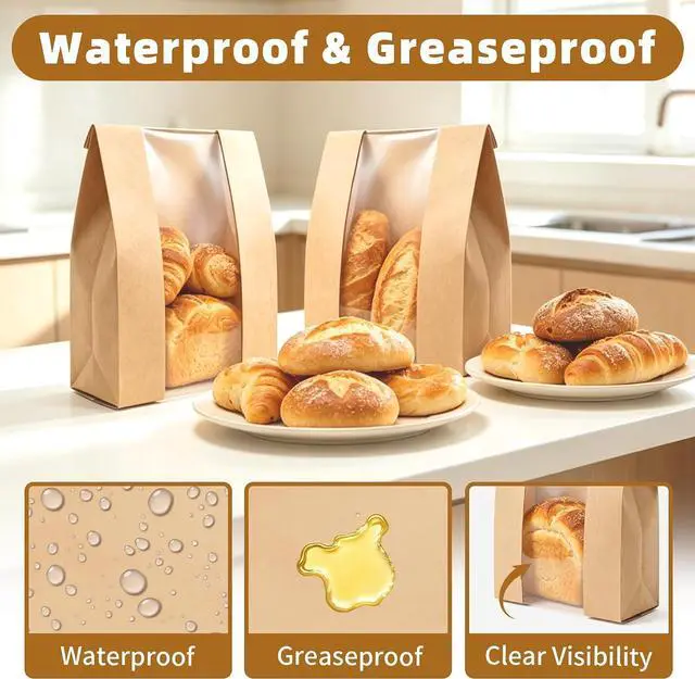 Alt view image 3 of 7 - Homrelaxy 60 Pcs Paper Bread Bags for Homemade Bread Sourdough with Window | Sourdough Bread Bags with 70 Sealing Stickers, Large Brown Bakery Bag, For Bakeries and Gifting
