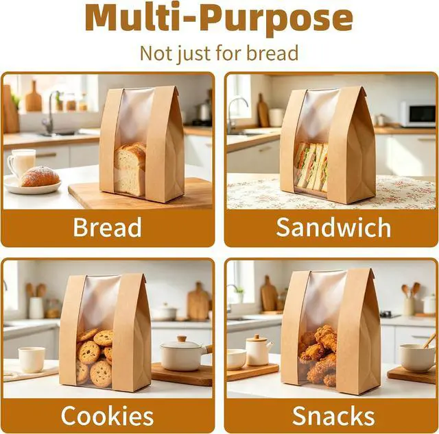 Alt view image 4 of 7 - Homrelaxy 60 Pcs Paper Bread Bags for Homemade Bread Sourdough with Window | Sourdough Bread Bags with 70 Sealing Stickers, Large Brown Bakery Bag, For Bakeries and Gifting