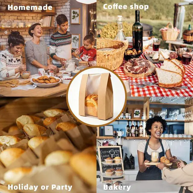 Alt view image 7 of 7 - Homrelaxy 60 Pcs Paper Bread Bags for Homemade Bread Sourdough with Window | Sourdough Bread Bags with 70 Sealing Stickers, Large Brown Bakery Bag, For Bakeries and Gifting