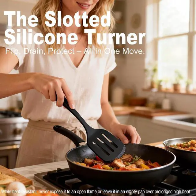 Alt view image 3 of 7 - Heat Resistant Silicone Cooking Spatula and Spoon Set | BPA Free, For Nonstick Cookware, Large Cooking Utensils, For Serving, Mixing, Scraping, Dishwasher Safe