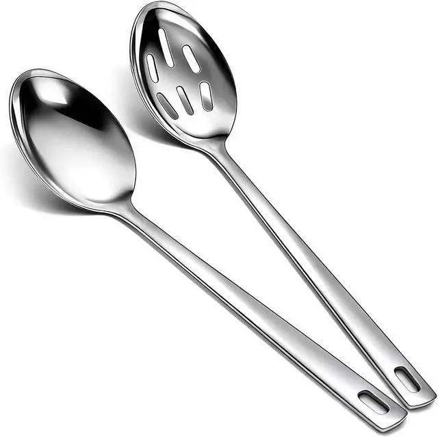 Main image of Kyraton Cooking Spoon Set, Stainless Steel Kitchen Cooking Serving, Solid Spoon, Slotted Spoon, Heat Resistant Handle, Dishwasher Safe, Easy to Clean