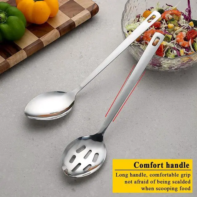 Alt view image 4 of 7 - Kyraton Cooking Spoon Set, Stainless Steel Kitchen Cooking Serving, Solid Spoon, Slotted Spoon, Heat Resistant Handle, Dishwasher Safe, Easy to Clean