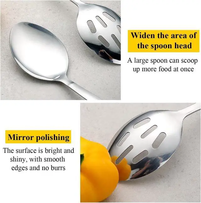 Alt view image 6 of 7 - Kyraton Cooking Spoon Set, Stainless Steel Kitchen Cooking Serving, Solid Spoon, Slotted Spoon, Heat Resistant Handle, Dishwasher Safe, Easy to Clean