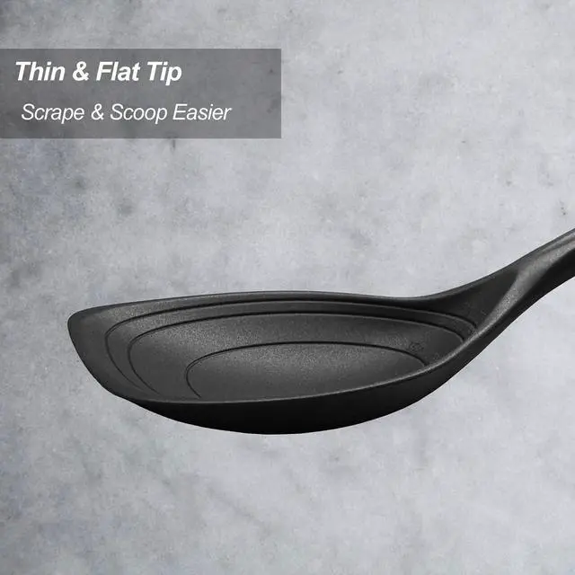 Alt view image 4 of 7 - Large Silicone Cooking Spoon, Deep bowl & Measurement Mark, Solid, Black | 12 IN, Non-stick & Flat Edge Basting Spoon for Mixing, Serving, Scraping, BPA-Free, Seamless, Heat Resistant Kitchen Utensil