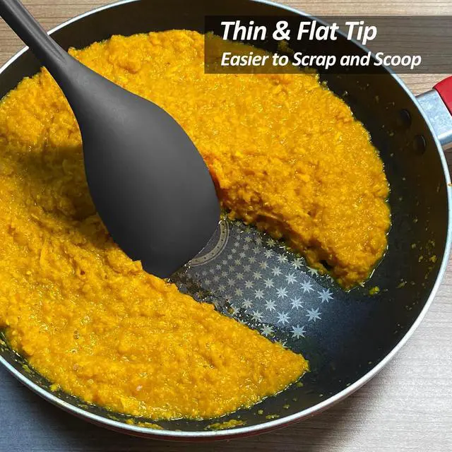 Alt view image 6 of 7 - Large Silicone Cooking Spoon, Deep bowl & Measurement Mark, Solid, Black | 12 IN, Non-stick & Flat Edge Basting Spoon for Mixing, Serving, Scraping, BPA-Free, Seamless, Heat Resistant Kitchen Utensil