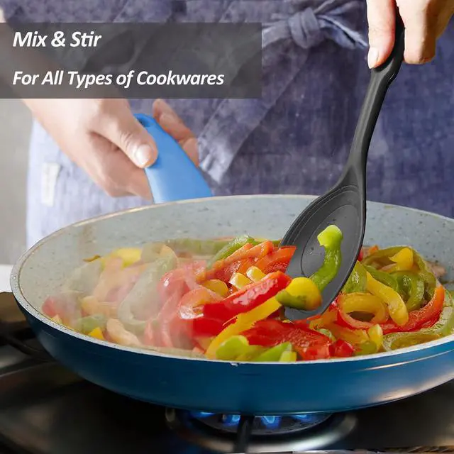 Alt view image 7 of 7 - Large Silicone Cooking Spoon, Deep bowl & Measurement Mark, Solid, Black | 12 IN, Non-stick & Flat Edge Basting Spoon for Mixing, Serving, Scraping, BPA-Free, Seamless, Heat Resistant Kitchen Utensil