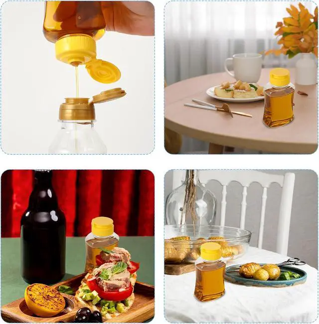 Alt view image 5 of 7 - SynHHergyx 2 Pack Empty Plastic Honey Squeeze Bottles, 180ml/ 6oz Leakproof Honey Dispenser No Drip Squeeze Jars with Flip Lid Condiment Container for Ketchup Mustard Dressing Sauce Batter Oil