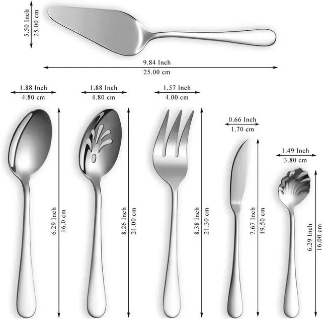 Alt view image 2 of 7 - Berglander Silverware Serving Set 6 Pieces, Stainless Steel Serving Spoons Set, Flatware Serving Set, Serving Utensils Set Easy to Clean and Dishwasher Safe