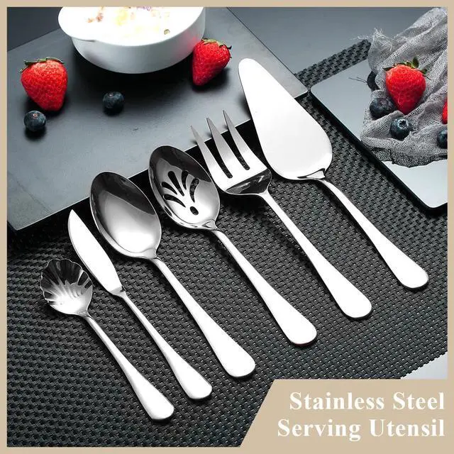 Alt view image 3 of 7 - Berglander Silverware Serving Set 6 Pieces, Stainless Steel Serving Spoons Set, Flatware Serving Set, Serving Utensils Set Easy to Clean and Dishwasher Safe