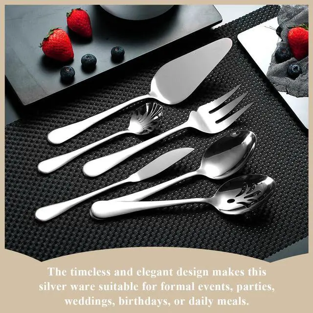 Alt view image 4 of 7 - Berglander Silverware Serving Set 6 Pieces, Stainless Steel Serving Spoons Set, Flatware Serving Set, Serving Utensils Set Easy to Clean and Dishwasher Safe
