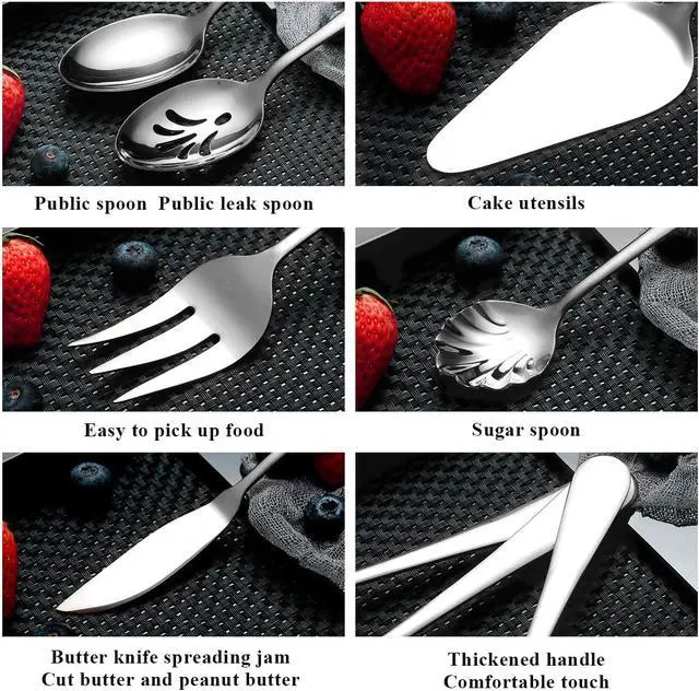 Alt view image 5 of 7 - Berglander Silverware Serving Set 6 Pieces, Stainless Steel Serving Spoons Set, Flatware Serving Set, Serving Utensils Set Easy to Clean and Dishwasher Safe