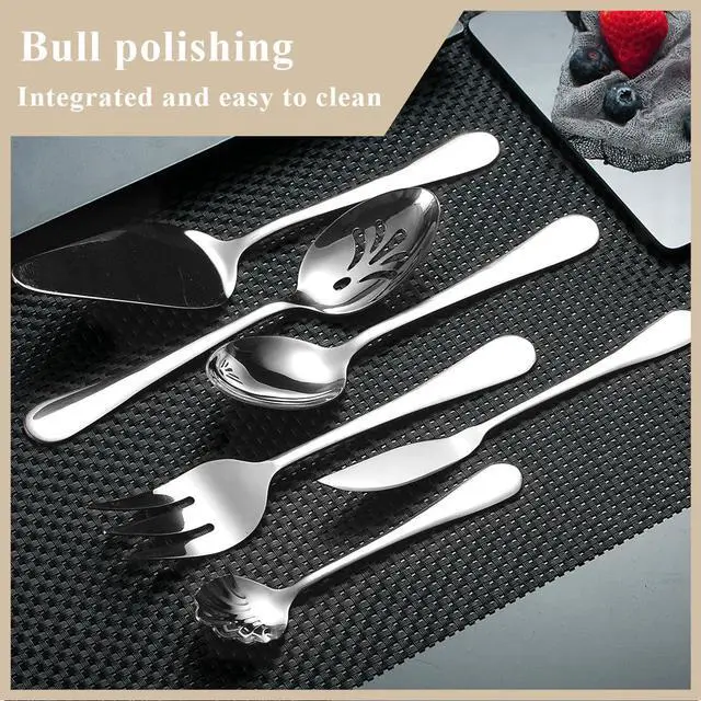 Alt view image 6 of 7 - Berglander Silverware Serving Set 6 Pieces, Stainless Steel Serving Spoons Set, Flatware Serving Set, Serving Utensils Set Easy to Clean and Dishwasher Safe