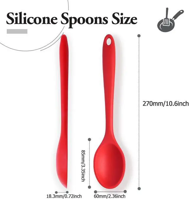 Alt view image 2 of 7 - 2 Pcs Large Silicone Spoons for Cooking, Red | Heat Resistant, Non-Stick, Mixing Spoon, Kitchen Cooking Baking Stirring Mixing Basting Tools