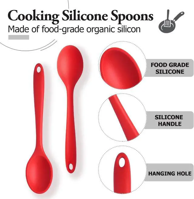 Alt view image 3 of 7 - 2 Pcs Large Silicone Spoons for Cooking, Red | Heat Resistant, Non-Stick, Mixing Spoon, Kitchen Cooking Baking Stirring Mixing Basting Tools