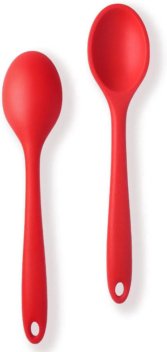Alt view image 7 of 7 - 2 Pcs Large Silicone Spoons for Cooking, Red | Heat Resistant, Non-Stick, Mixing Spoon, Kitchen Cooking Baking Stirring Mixing Basting Tools