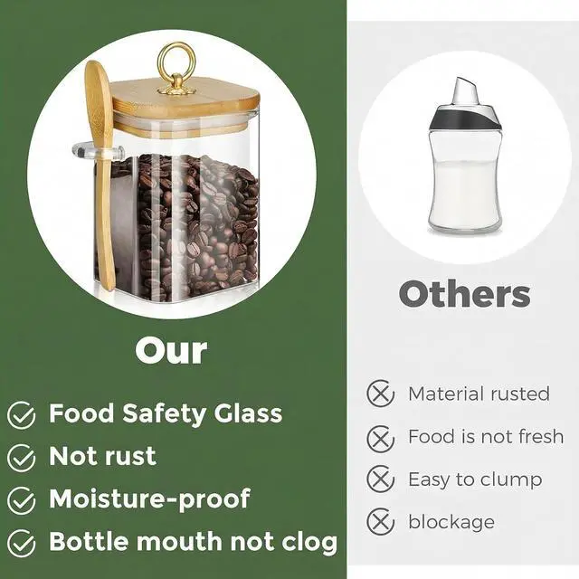 Alt view image 4 of 7 - Glass Jars with Bamboo Lids and Spoons, 16 oz Glass Storage Containers | Dry Food Storage Sugar, Coffee, Nuts, Cookie, Candy, Tea, Airtight Kitchen Canisters Spice Jars
