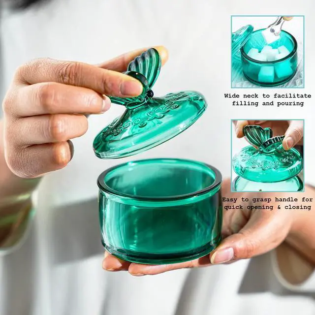 Alt view image 3 of 7 - KANPURA 3.5 oz Green Embossed Glass Jar with Lid, Crystal Glass Candy Dish | Small Cookie Jar, Jewelry Box, Decorative Candy Bowl for Christmas Party Buffet