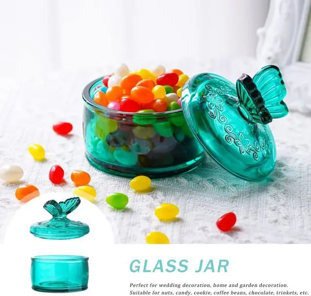 Alt view image 4 of 7 - KANPURA 3.5 oz Green Embossed Glass Jar with Lid, Crystal Glass Candy Dish | Small Cookie Jar, Jewelry Box, Decorative Candy Bowl for Christmas Party Buffet