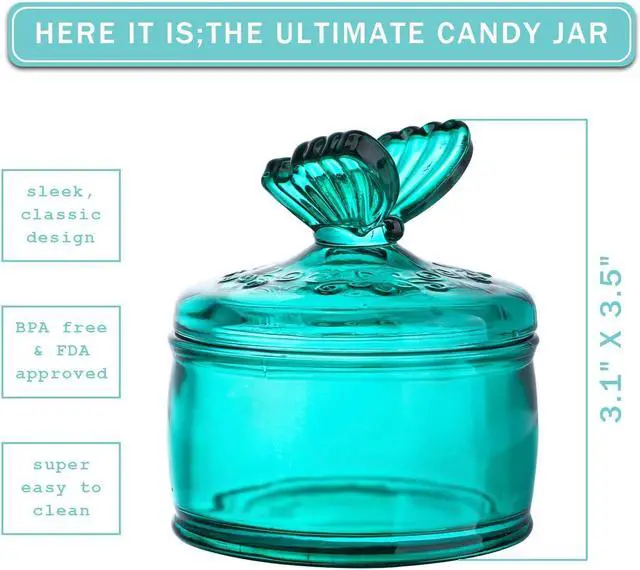 Alt view image 5 of 7 - KANPURA 3.5 oz Green Embossed Glass Jar with Lid, Crystal Glass Candy Dish | Small Cookie Jar, Jewelry Box, Decorative Candy Bowl for Christmas Party Buffet
