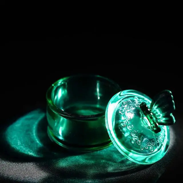 Alt view image 7 of 7 - KANPURA 3.5 oz Green Embossed Glass Jar with Lid, Crystal Glass Candy Dish | Small Cookie Jar, Jewelry Box, Decorative Candy Bowl for Christmas Party Buffet