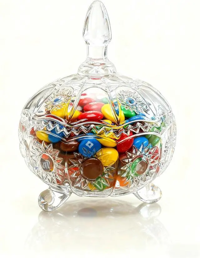 Main image of Glass Candy Dish with Lids Crystal Candy Jar Home Decorative Covered Glass Jar Wedding Buffet Jewelry Box 8 oz Cookie Jar Biscuit Containers for Snacks Office Desk Party Coffee Beans (sun)