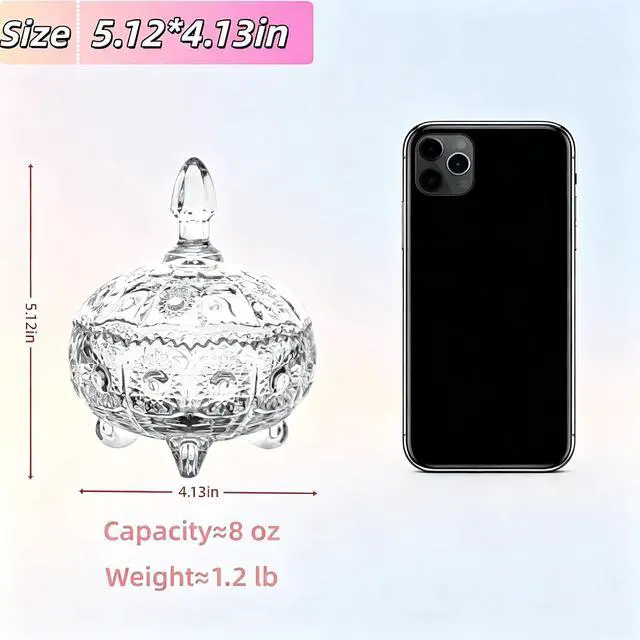 Alt view image 3 of 7 - Glass Candy Dish with Lids Crystal Candy Jar Home Decorative Covered Glass Jar Wedding Buffet Jewelry Box 8 oz Cookie Jar Biscuit Containers for Snacks Office Desk Party Coffee Beans (sun)