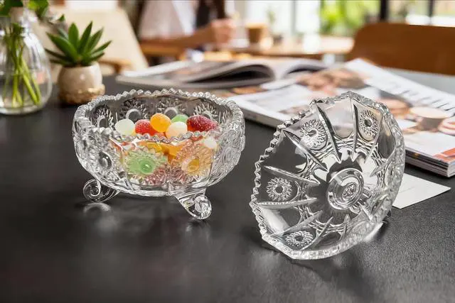 Alt view image 4 of 7 - Glass Candy Dish with Lids Crystal Candy Jar Home Decorative Covered Glass Jar Wedding Buffet Jewelry Box 8 oz Cookie Jar Biscuit Containers for Snacks Office Desk Party Coffee Beans (sun)