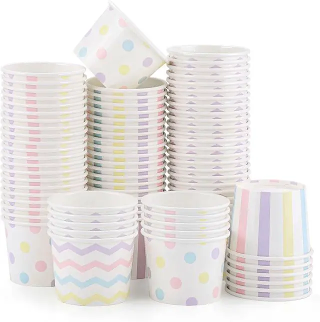 Main image of NatNarr 60 Pcs Ice Cream Cups Disposable, 4 Oz Pastel Treat Cups | 3 Styles Small Paper Bowls Mini Ice Cream Party Supplies for Sundae Dessert Snack Frozen Yogurt Soup