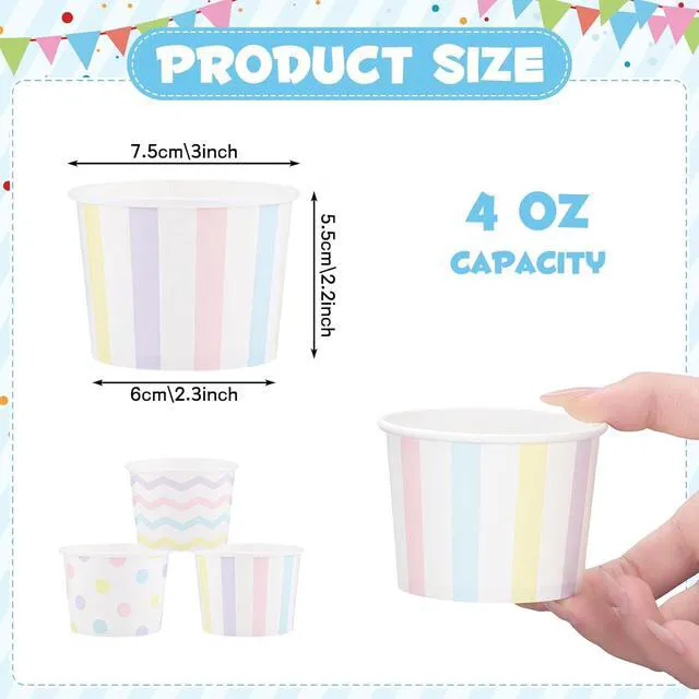 Alt view image 2 of 9 - NatNarr 60 Pcs Ice Cream Cups Disposable, 4 Oz Pastel Treat Cups | 3 Styles Small Paper Bowls Mini Ice Cream Party Supplies for Sundae Dessert Snack Frozen Yogurt Soup