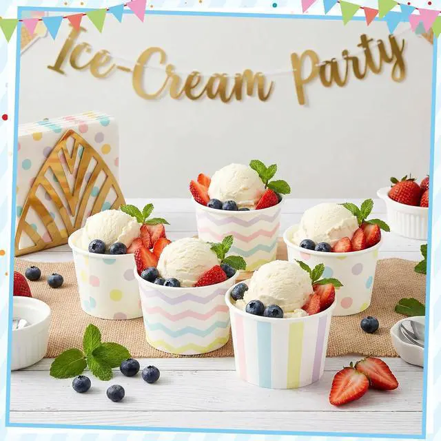 Alt view image 5 of 9 - NatNarr 60 Pcs Ice Cream Cups Disposable, 4 Oz Pastel Treat Cups | 3 Styles Small Paper Bowls Mini Ice Cream Party Supplies for Sundae Dessert Snack Frozen Yogurt Soup