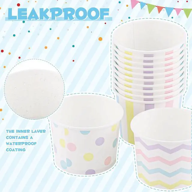 Alt view image 3 of 9 - NatNarr 60 Pcs Ice Cream Cups Disposable, 4 Oz Pastel Treat Cups | 3 Styles Small Paper Bowls Mini Ice Cream Party Supplies for Sundae Dessert Snack Frozen Yogurt Soup
