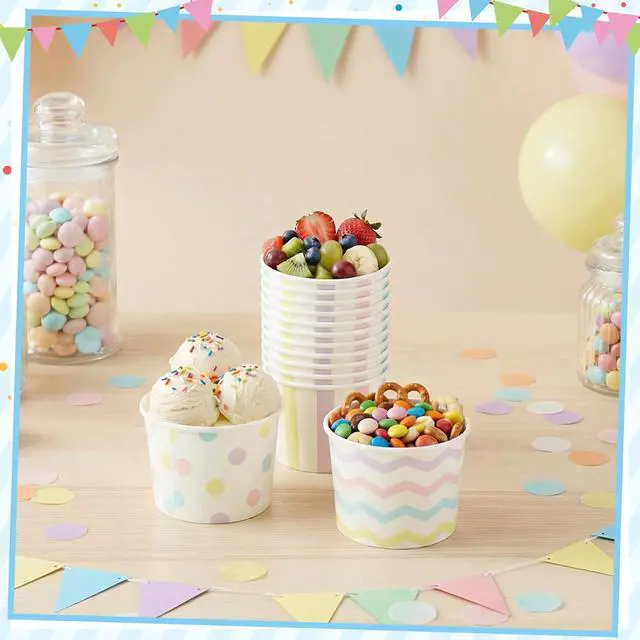 Alt view image 6 of 9 - NatNarr 60 Pcs Ice Cream Cups Disposable, 4 Oz Pastel Treat Cups | 3 Styles Small Paper Bowls Mini Ice Cream Party Supplies for Sundae Dessert Snack Frozen Yogurt Soup