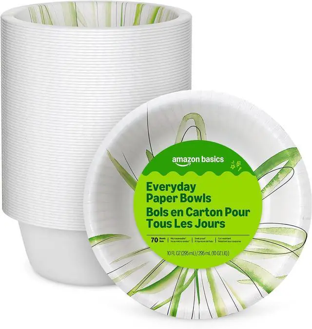 Main image of Amazon Basics Everyday Paper Bowls, 10 Oz, Disposable, 70 Count, White, Packaging May Vary
