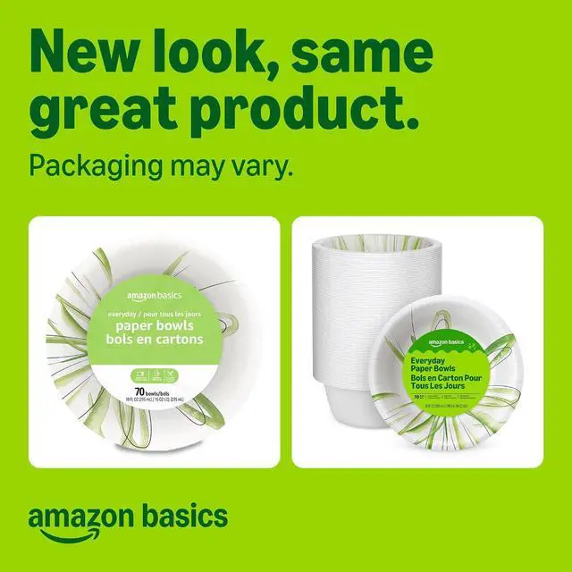 Alt view image 2 of 6 - Amazon Basics Everyday Paper Bowls, 10 Oz, Disposable, 70 Count, White, Packaging May Vary