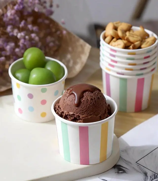 Alt view image 3 of 7 - Winoo Design Small Ice Cream Cups Disposable - 50 PK - Paper Ice Cream Cups 4 oz Mini Sundae Bowls Treat Cups Containers (2 Assorted Designs 4oz Cups)