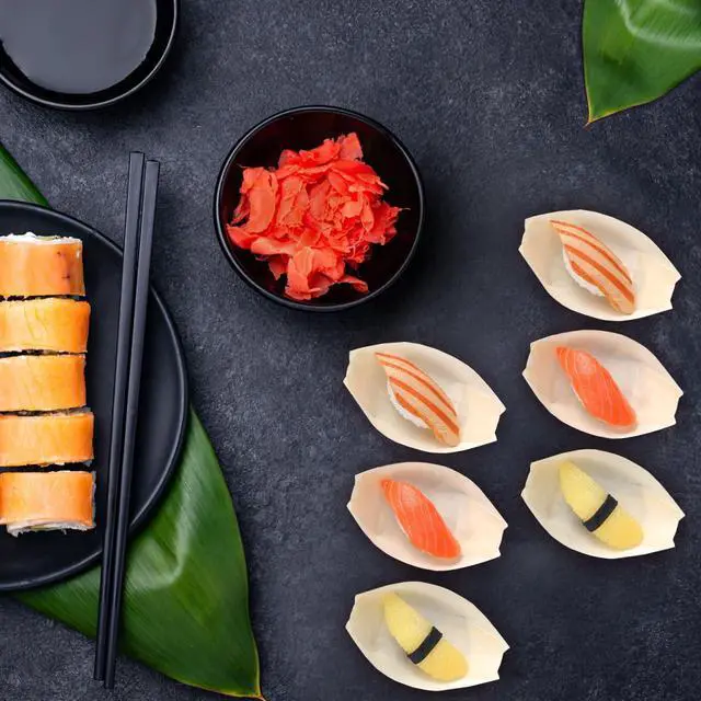 Alt view image 6 of 7 - Toddmomy Sushi Boat Serving Tray 50 pack Mini Wood Boats 3.34 X 2.36 X 1.18 in Disposable Snack Containers for Appetizers Desserts Party Home Dining Japanese Style Tableware