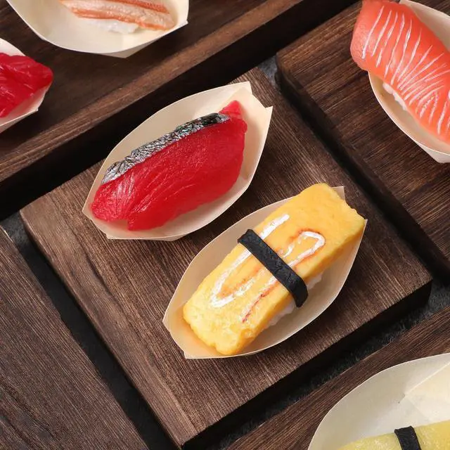 Alt view image 5 of 7 - Toddmomy Sushi Boat Serving Tray 50 pack Mini Wood Boats 3.34 X 2.36 X 1.18 in Disposable Snack Containers for Appetizers Desserts Party Home Dining Japanese Style Tableware