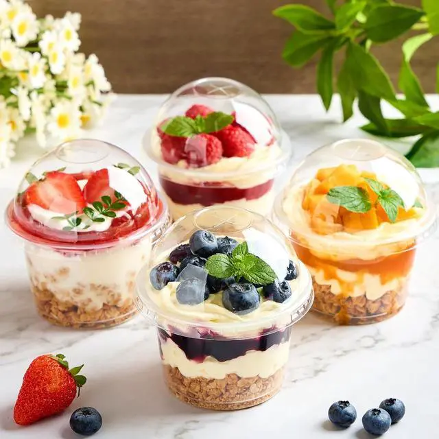 Alt view image 7 of 7 - TOFLEN 8 oz Plastic Dessert Cups with Dome Lids, 25 Pack | Clear, Disposable, Yogurt Parfait Cups with Lids, Individual Party Serving Snack Cups, For Fruit Dessert Cake Pudding