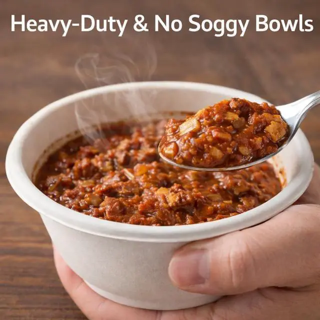 Alt view image 4 of 7 - 8oz Compostable Paper Bowls Heavy-Duty Disposable Bagasse Bowls, Biodegradable & Eco-Friendly, Microwave Safe, Heat Resistant for Soup, Salad, Ice Cream, Snacks, Desserts, Hot & Cold Foods 60 count