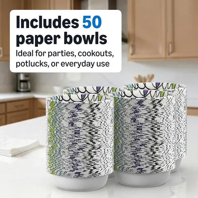 Alt view image 5 of 6 - Amazon Basics Ultra Disposable Paper Bowls, 20 Oz, Microwave Safe, Soak Proof, Strong & Sturdy, White, 50 Count, Packaging May Vary