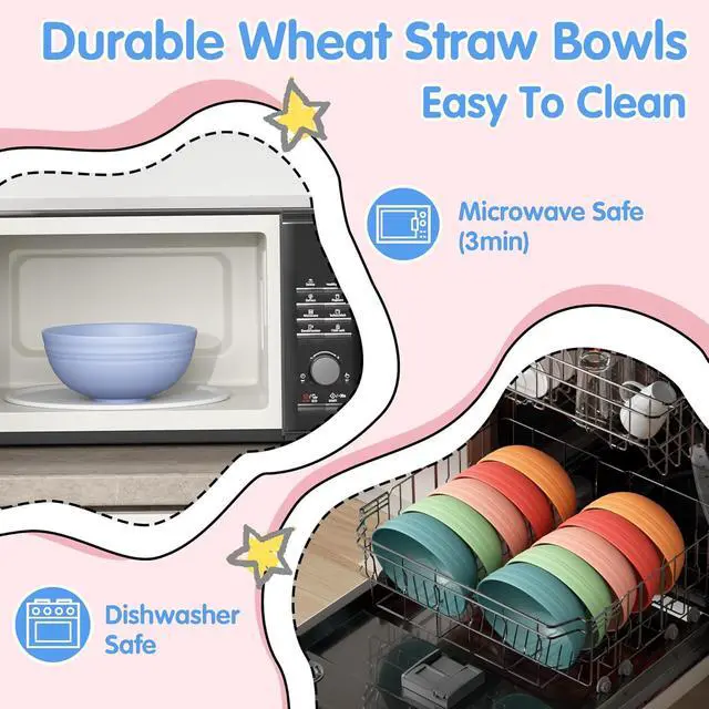 Alt view image 3 of 7 - Quatish 10 PCS Unbreakable Cereal Bowls,Dishwasher & Microwave Safe Wheat Straw Bowls, Easy-to-Clean Lightweight Desserts & Soup Bowl, Portable for Picnics Snack Plastic Bowls SetMulti-Color