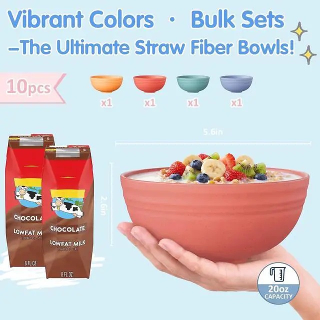 Alt view image 4 of 7 - Quatish 10 PCS Unbreakable Cereal Bowls,Dishwasher & Microwave Safe Wheat Straw Bowls, Easy-to-Clean Lightweight Desserts & Soup Bowl, Portable for Picnics Snack Plastic Bowls SetMulti-Color